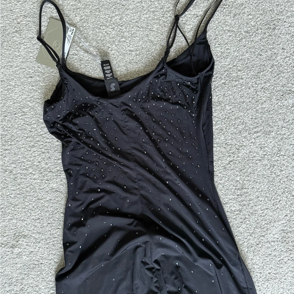 NWT - SWAROVSKI X SKIMS JELLY SHEER CAMI LONG DRESS | ONYX - Picture 4 of 5